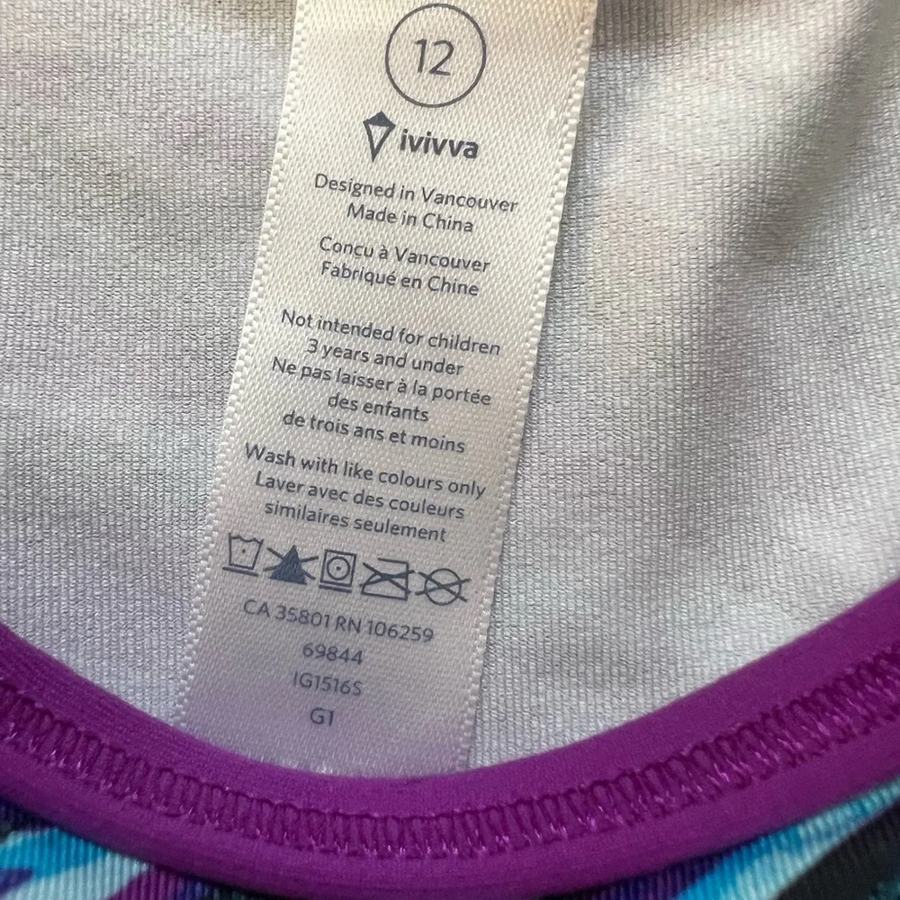 Lululemon Ivivva Purple and Blue Kids One Piece Swimsuit girls Like New! 12